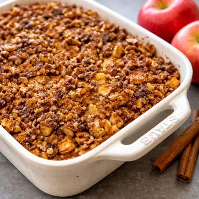 Apple Butter Pear Pecan Challah French Toast Bake with cinnamon and pecans on top.