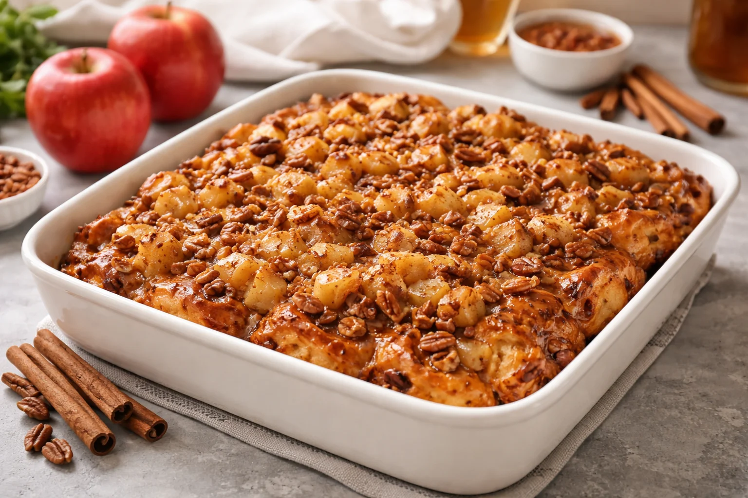 Delicious Apple Butter Pear Pecan Challah French Toast Bake