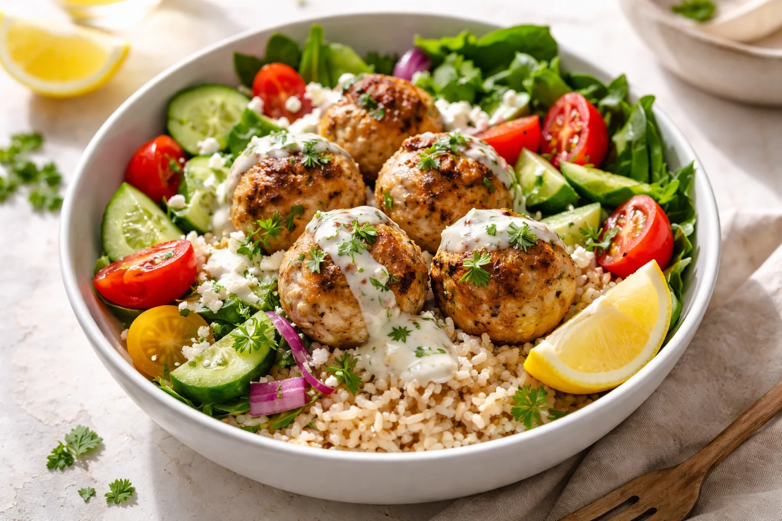 greek chicken meatballs with homemade tzatziki sauce