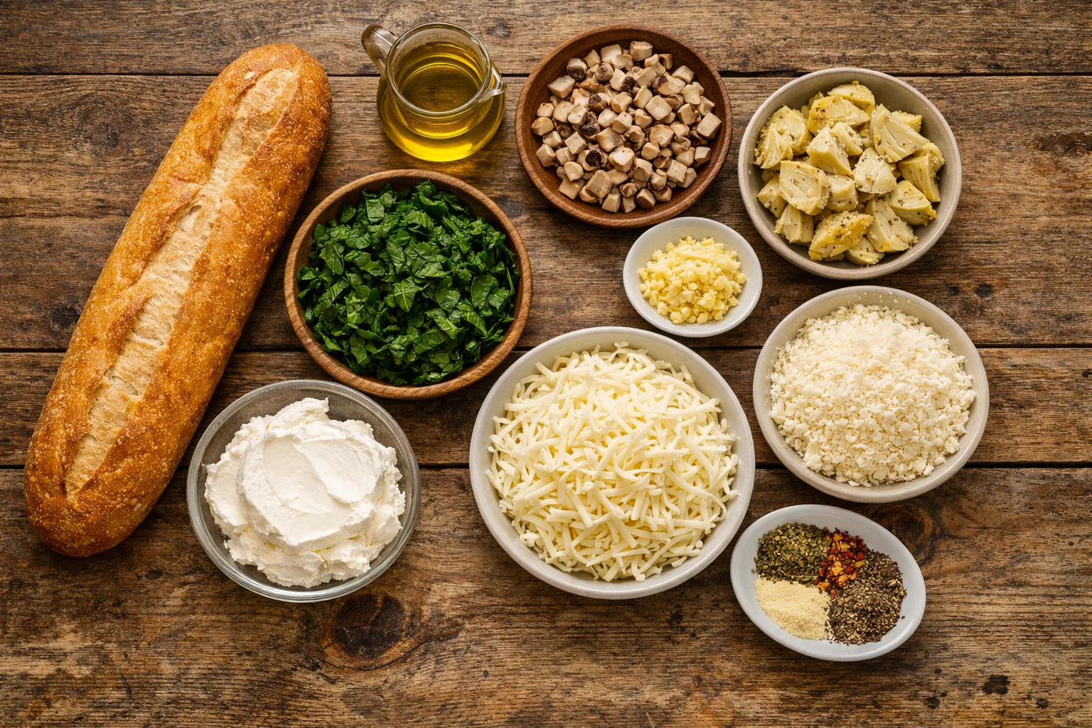 cheesy spinach artichoke mushroom stuffed baguette