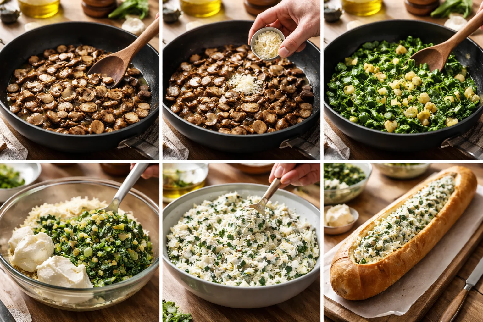 Mouthwatering Cheesy Spinach Artichoke Mushroom Stuffed Baguette