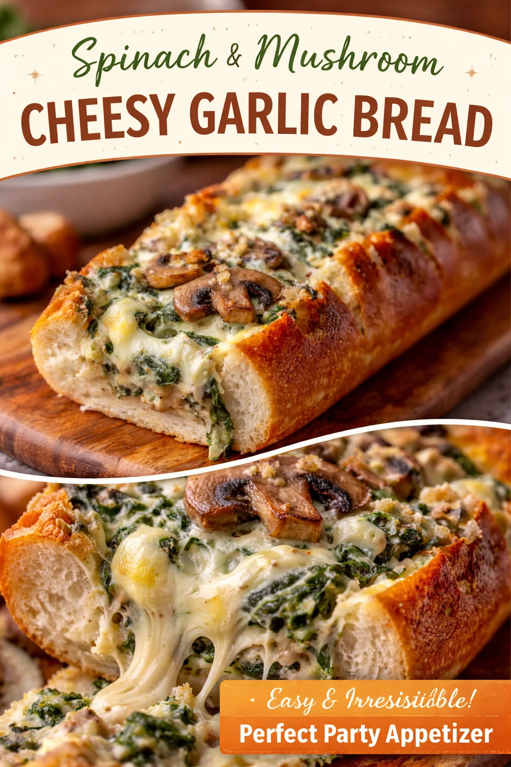 Mouthwatering Cheesy Spinach Artichoke Mushroom Stuffed Baguette